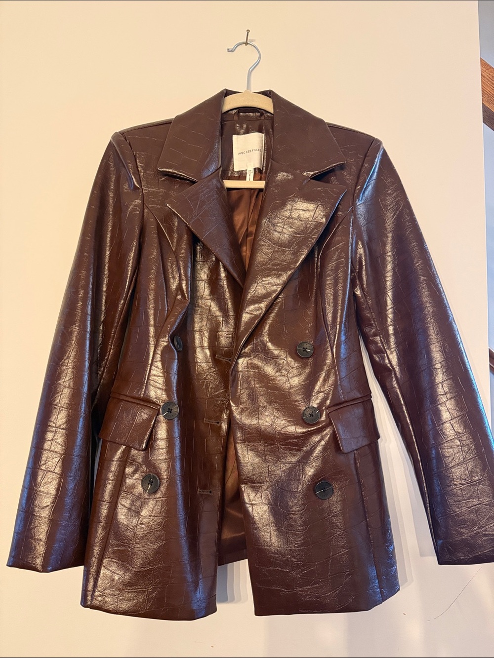 Avec Les Filles Croc-Embossed Double-Breasted Blazer - Brown